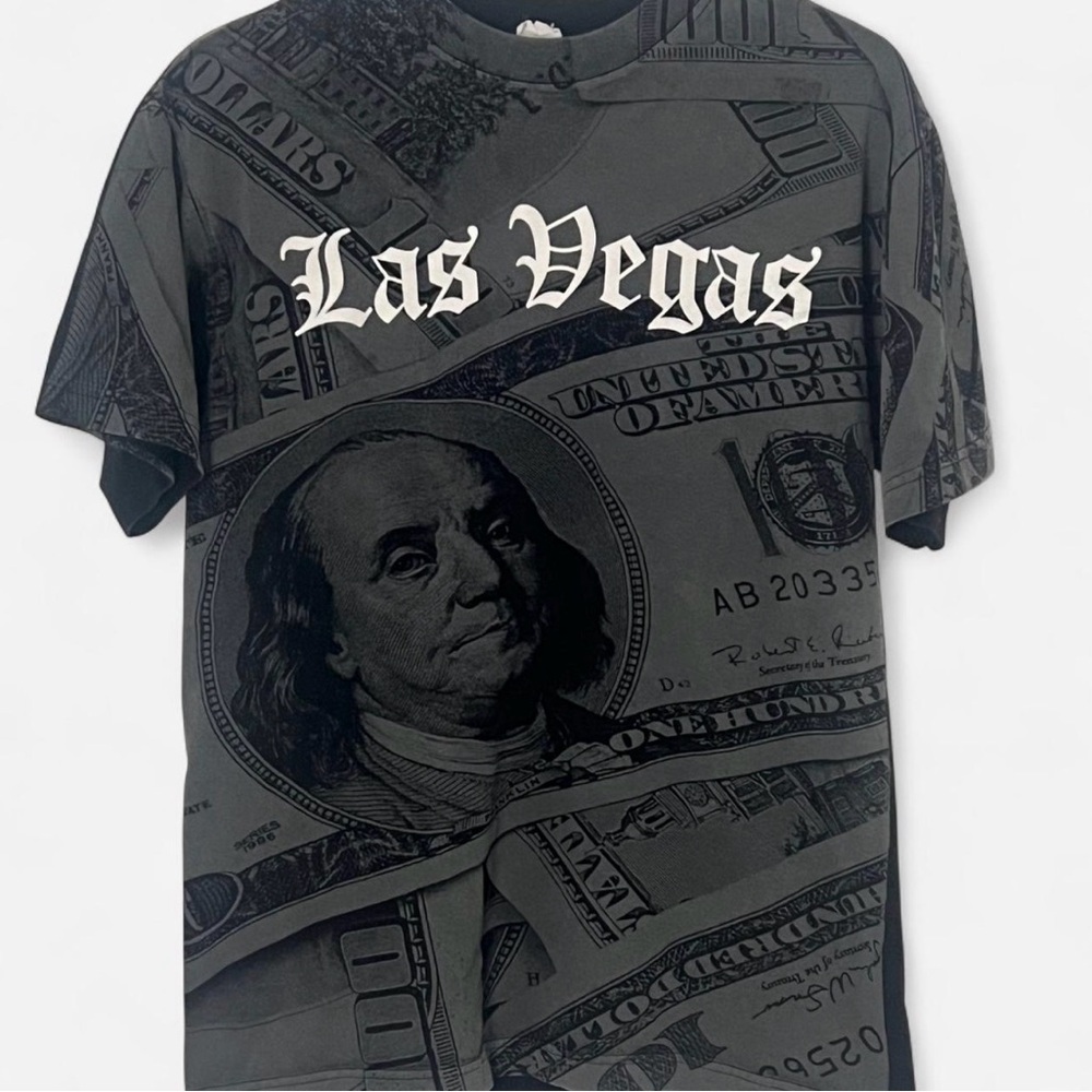 VTG Las Vegas‎ Cash Money Print Graphic T-shirt Mens Medium